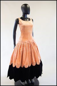 RESERVED Vintage 1920s Peach Velvet Scallop Hem Dress