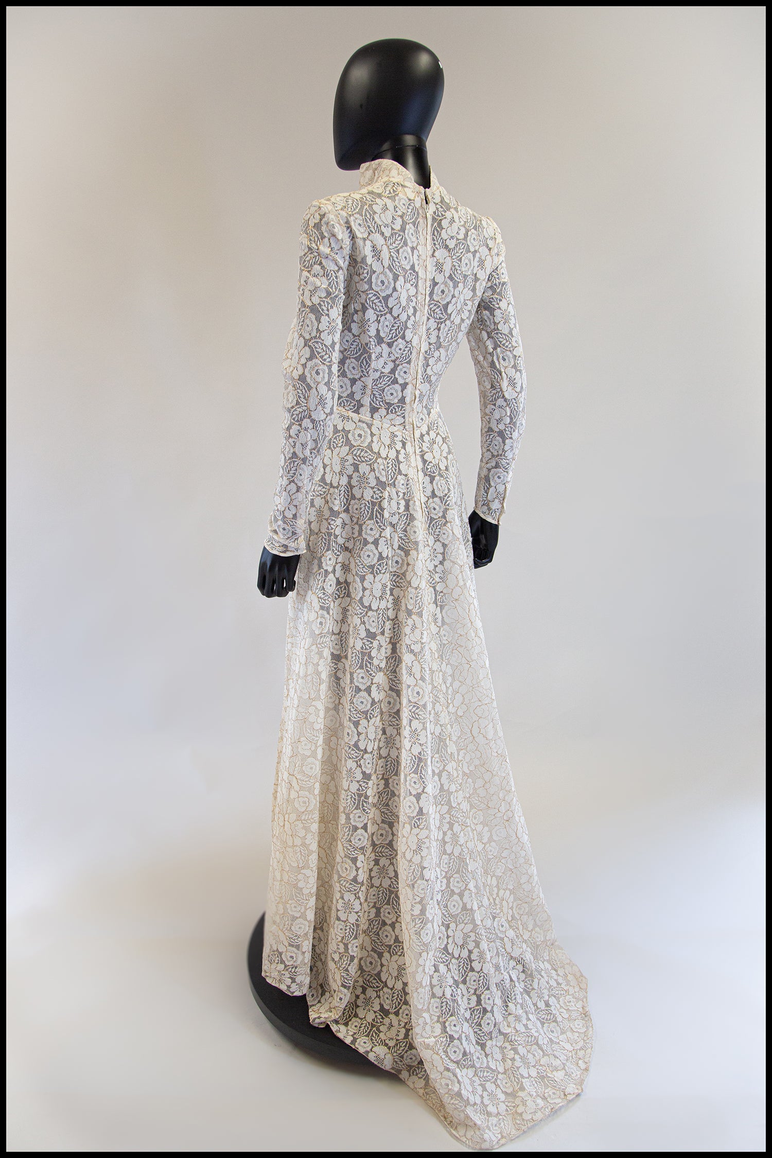 Vintage 1950s Ivory Gold Lace Princess Gown