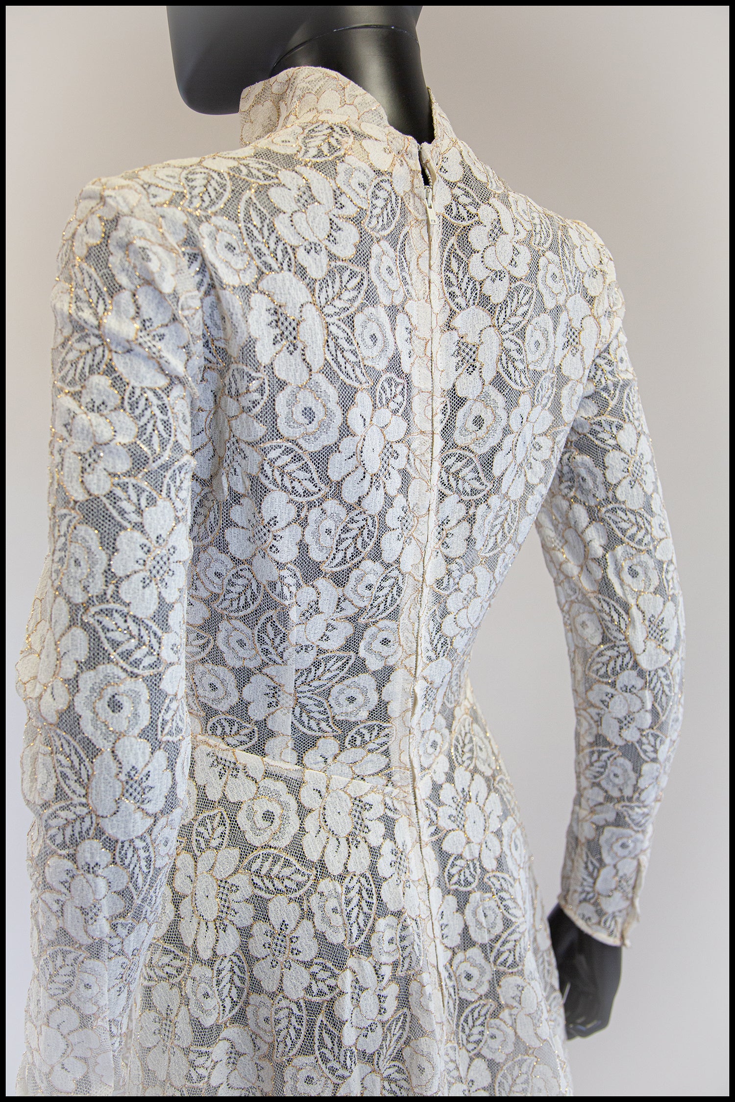 Vintage 1950s Ivory Gold Lace Princess Gown
