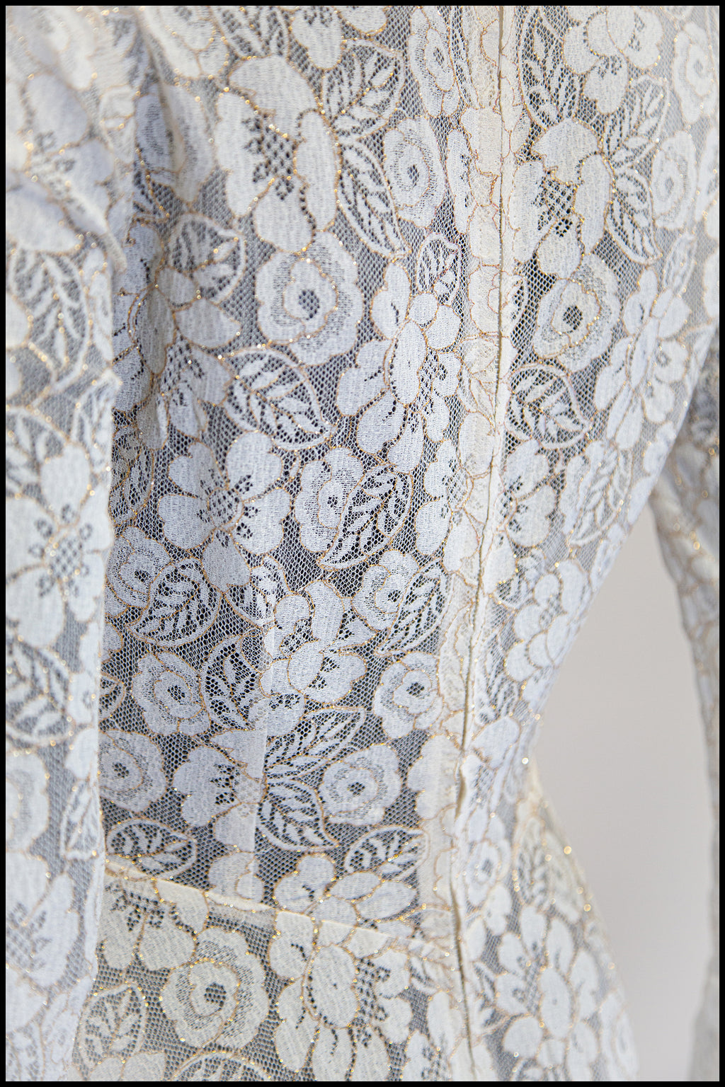 Vintage 1950s Ivory Gold Lace Princess Gown
