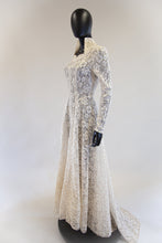 Vintage 1950s Ivory Gold Lace Princess Gown
