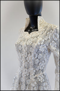 Vintage 1950s Ivory Gold Lace Princess Gown