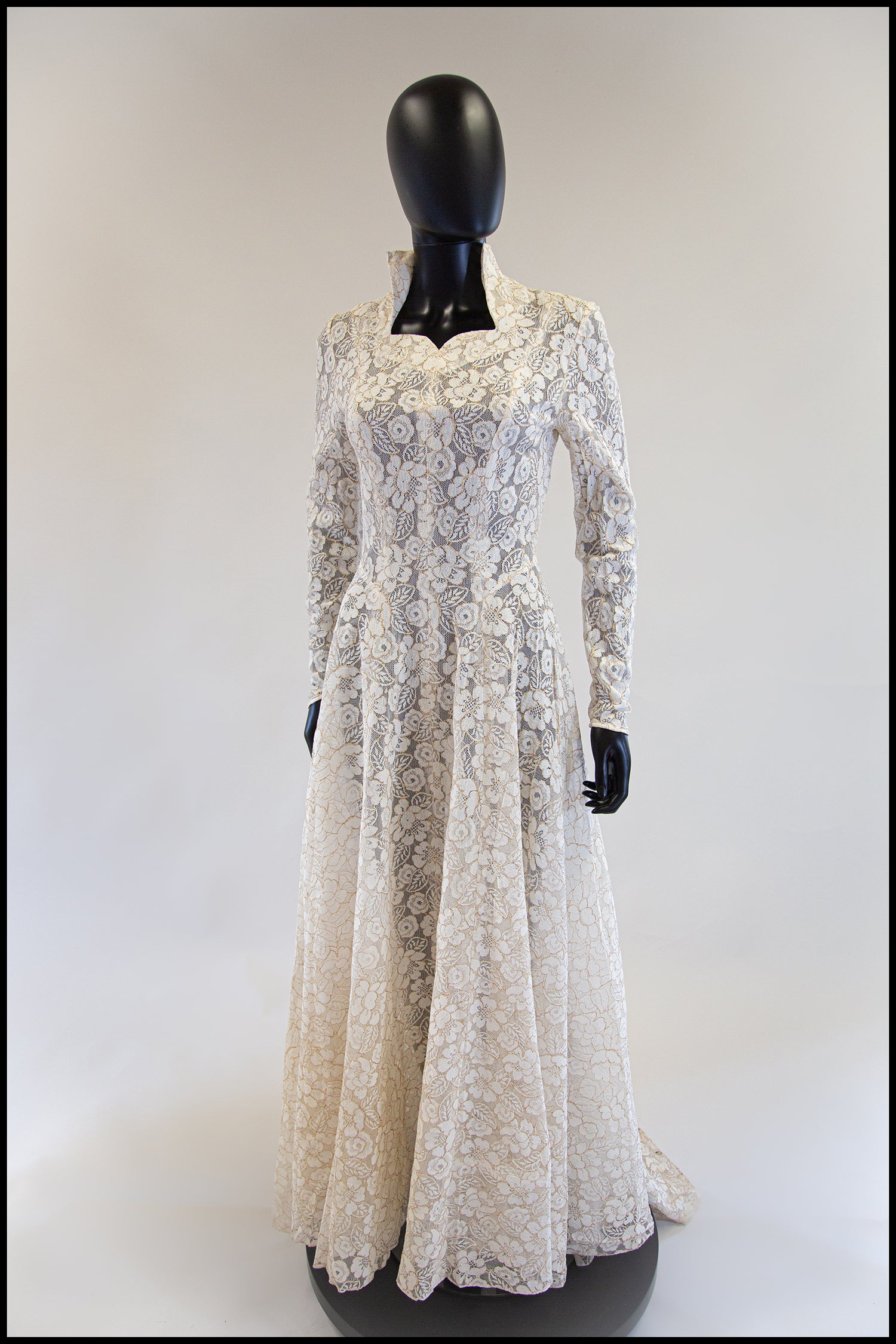 Vintage 1950s Ivory Gold Lace Princess Gown