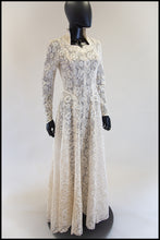 Vintage 1950s Ivory Gold Lace Princess Gown