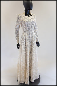 Vintage 1950s Ivory Gold Lace Princess Gown