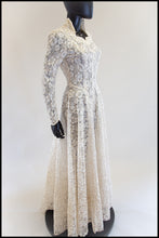 Vintage 1950s Ivory Gold Lace Princess Gown