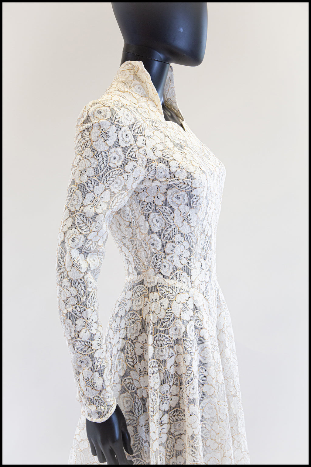 Vintage 1950s Ivory Gold Lace Princess Gown