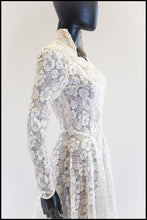 Vintage 1950s Ivory Gold Lace Princess Gown