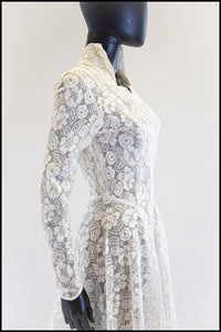 Vintage 1950s Ivory Gold Lace Princess Gown