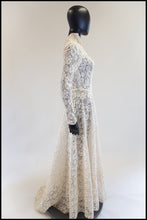 Vintage 1950s Ivory Gold Lace Princess Gown
