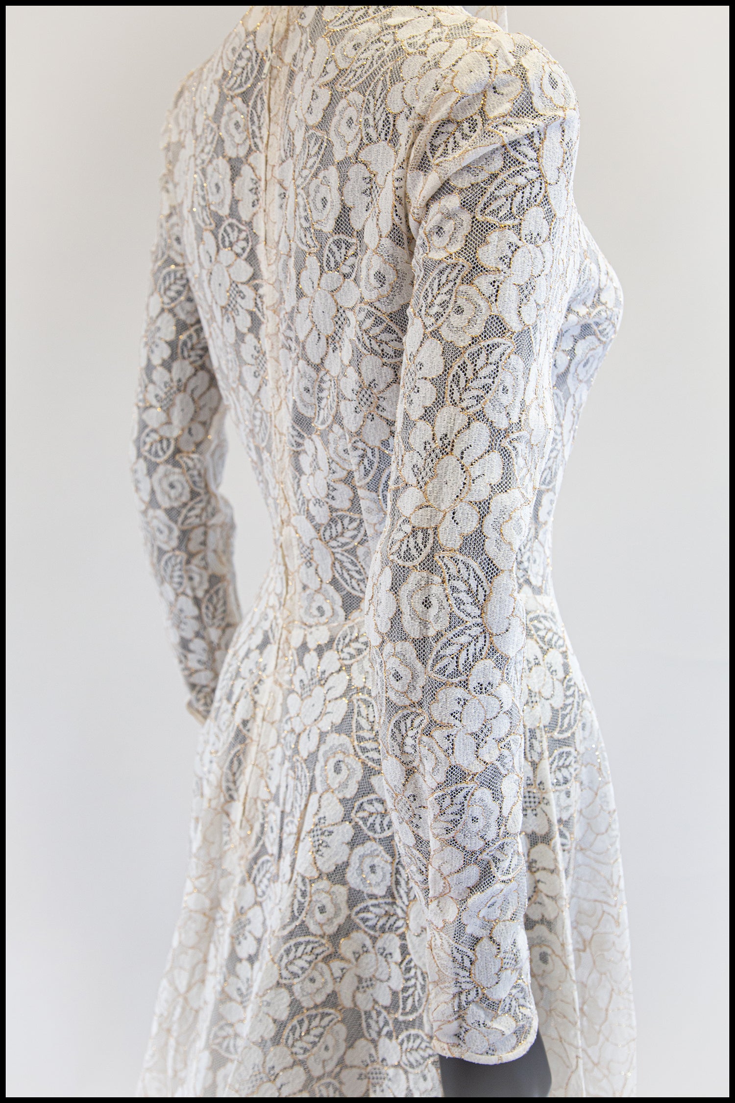 Vintage 1950s Ivory Gold Lace Princess Gown