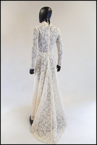 Vintage 1950s Ivory Gold Lace Princess Gown
