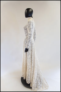 Vintage 1950s Ivory Gold Lace Princess Gown