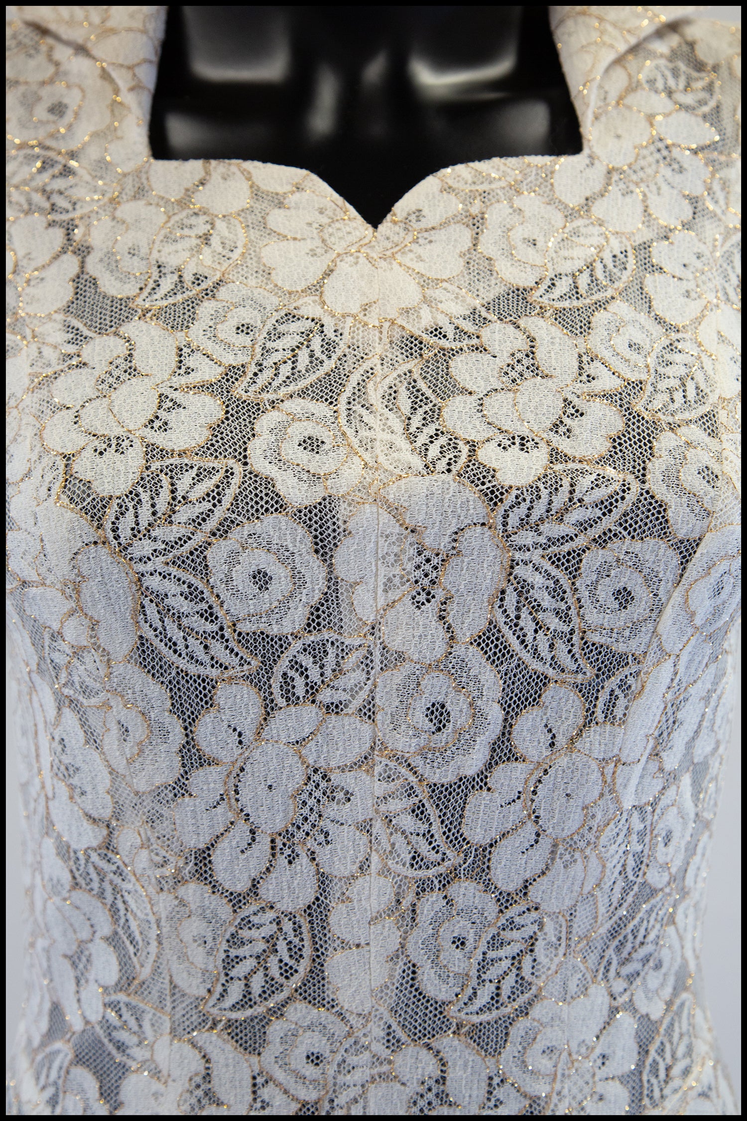 Vintage 1950s Ivory Gold Lace Princess Gown