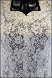 Vintage 1950s Ivory Gold Lace Princess Gown