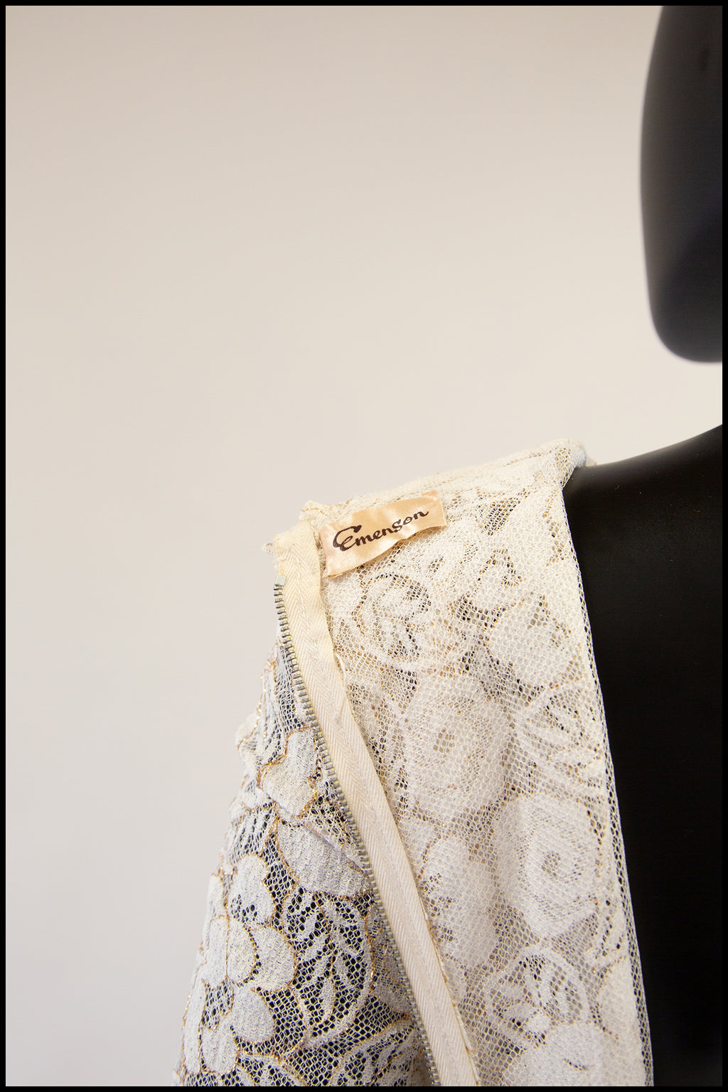 Vintage 1950s Ivory Gold Lace Princess Gown