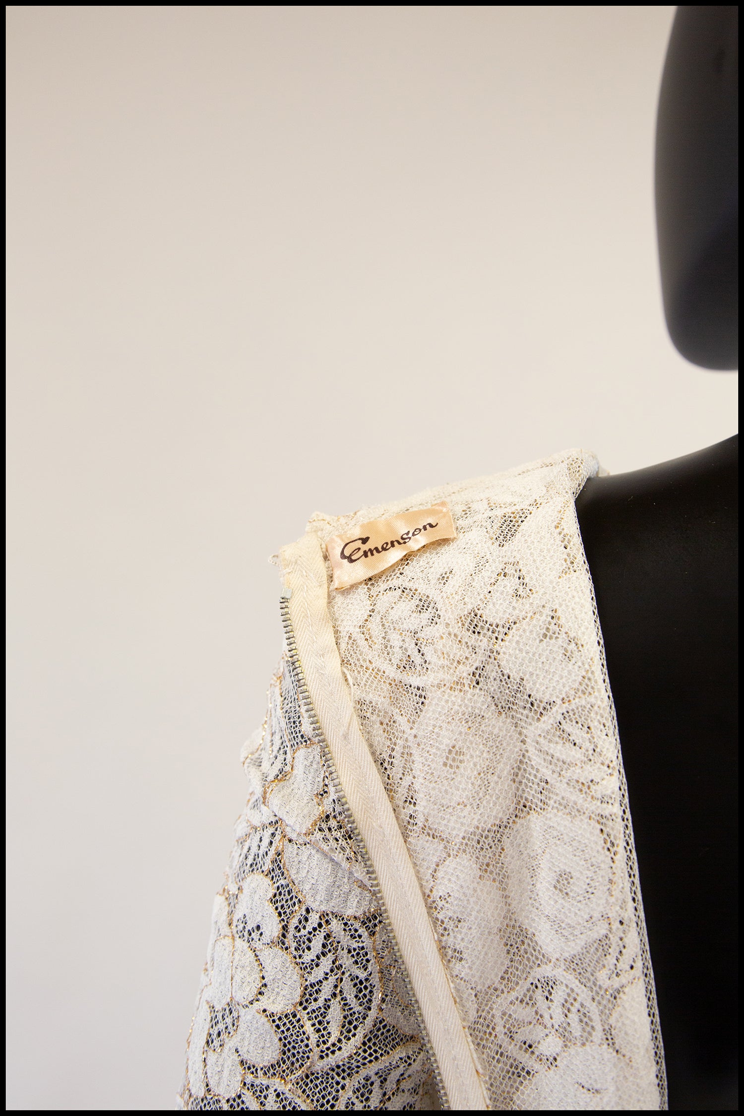Vintage 1950s Ivory Gold Lace Princess Gown