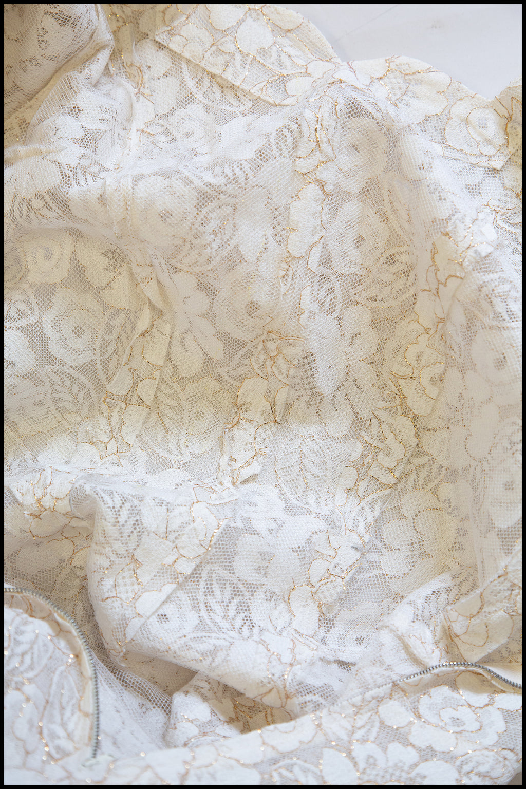 Vintage 1950s Ivory Gold Lace Princess Gown