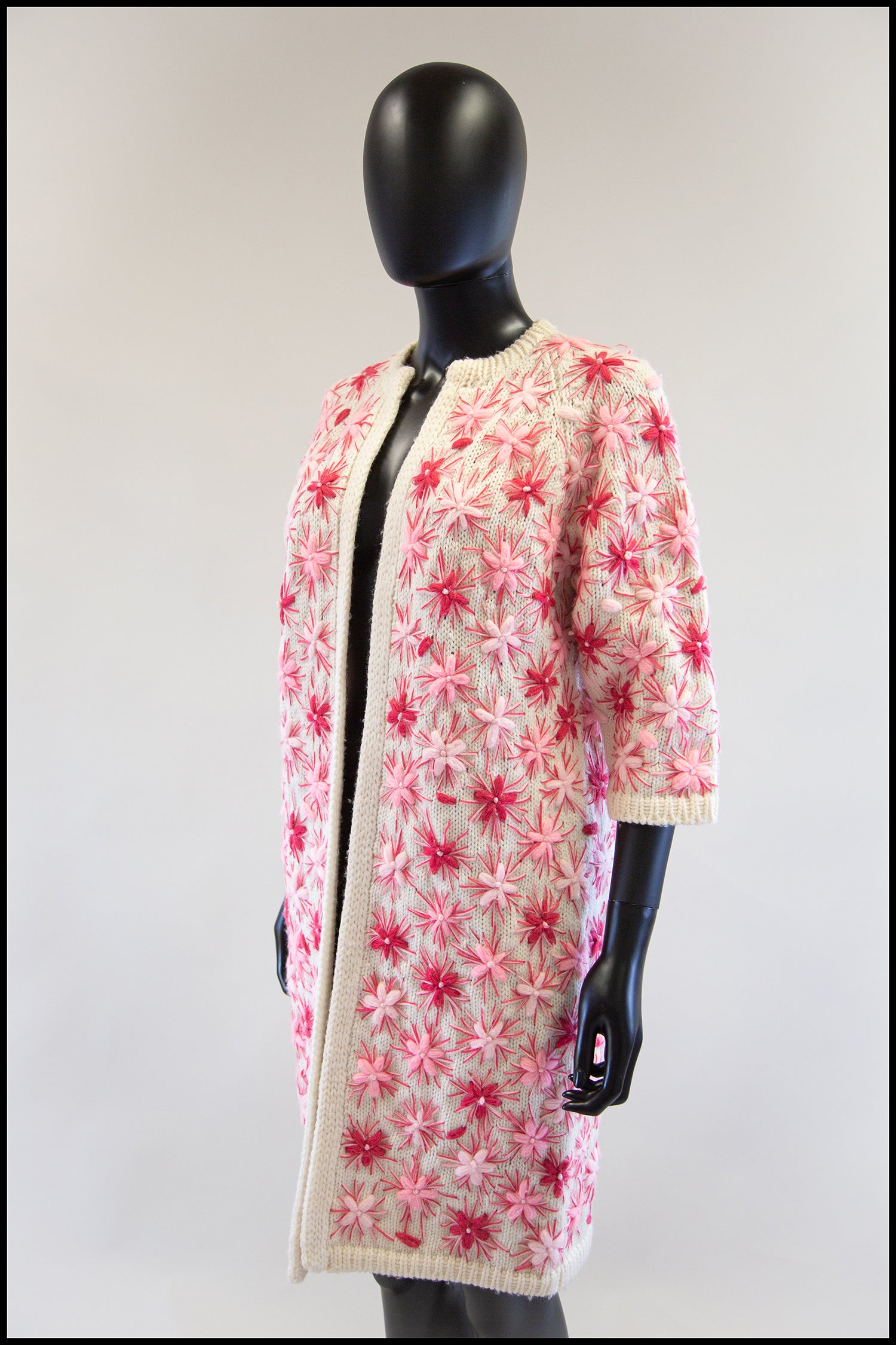 Vintage 1960s Pink Embroidered Cardigan Coat