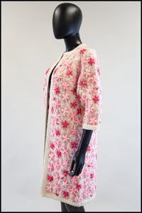 Vintage 1960s Pink Embroidered Cardigan Coat