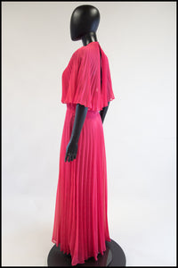 Vintage 1970s Hot Pink Chiffon Maxi Dress