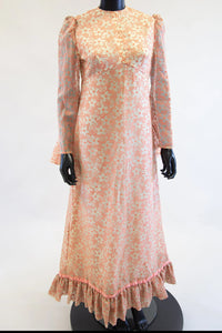Vintage 1970s Peach Devore Maxi Dress