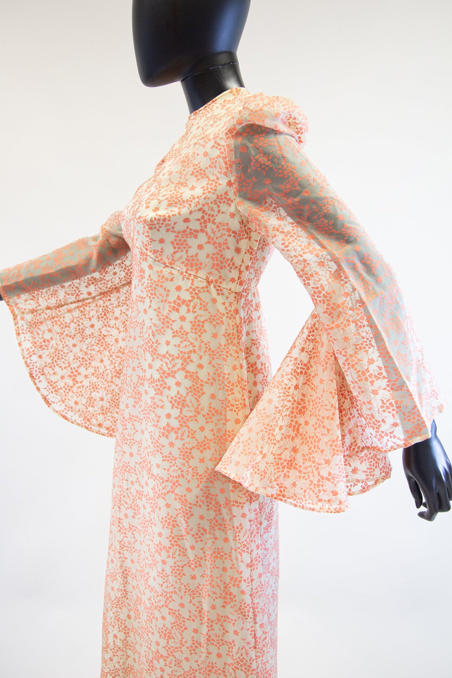 slim fit dress slacks Vintage 70s Pink Floral Flared Sleeve A-Line Dress UK 8 – Scum Vintage main image 1