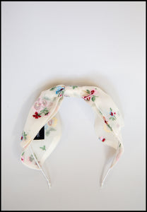 Embroidered Floral Silk Bow Headband