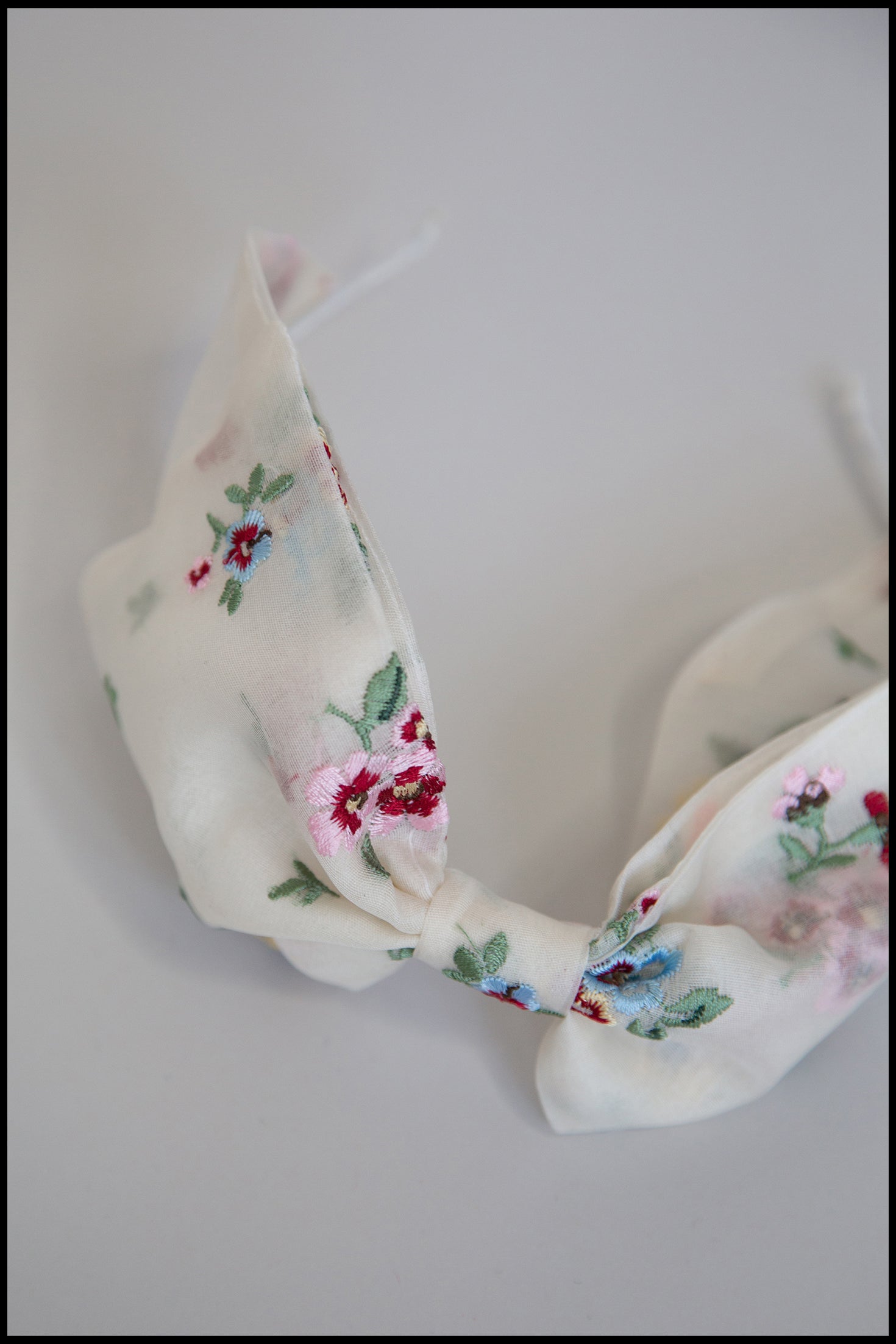 Embroidered Floral Silk Bow Headband