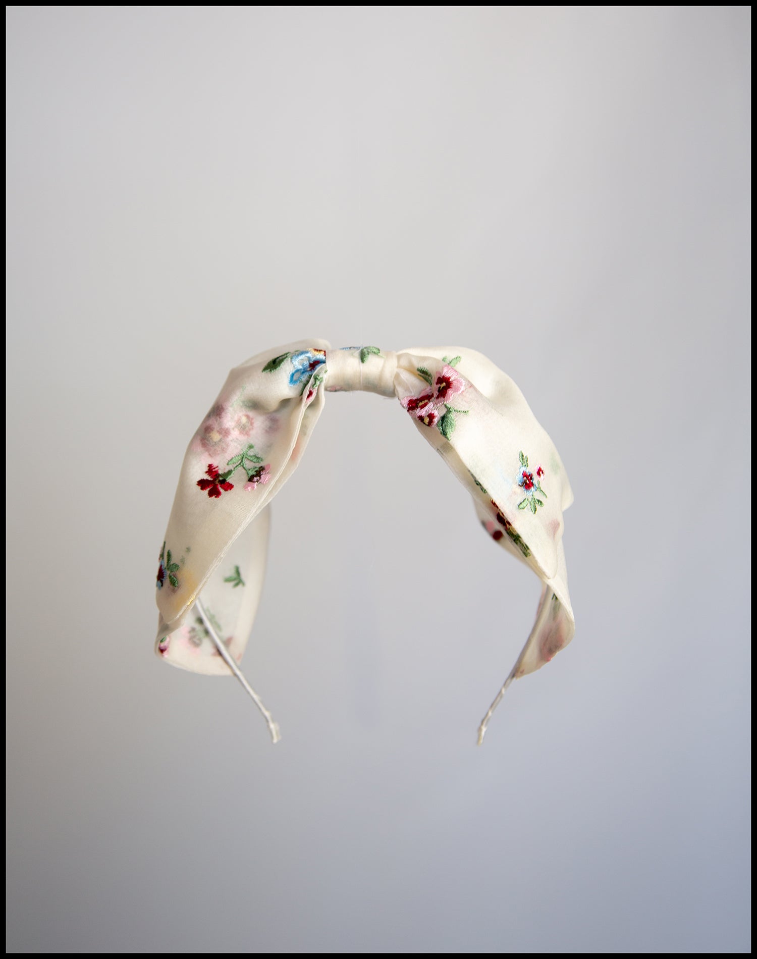 Embroidered Floral Silk Bow Headband