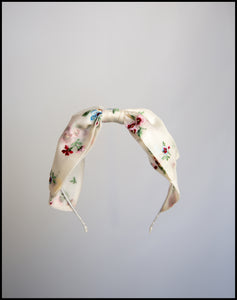 Embroidered Floral Silk Bow Headband