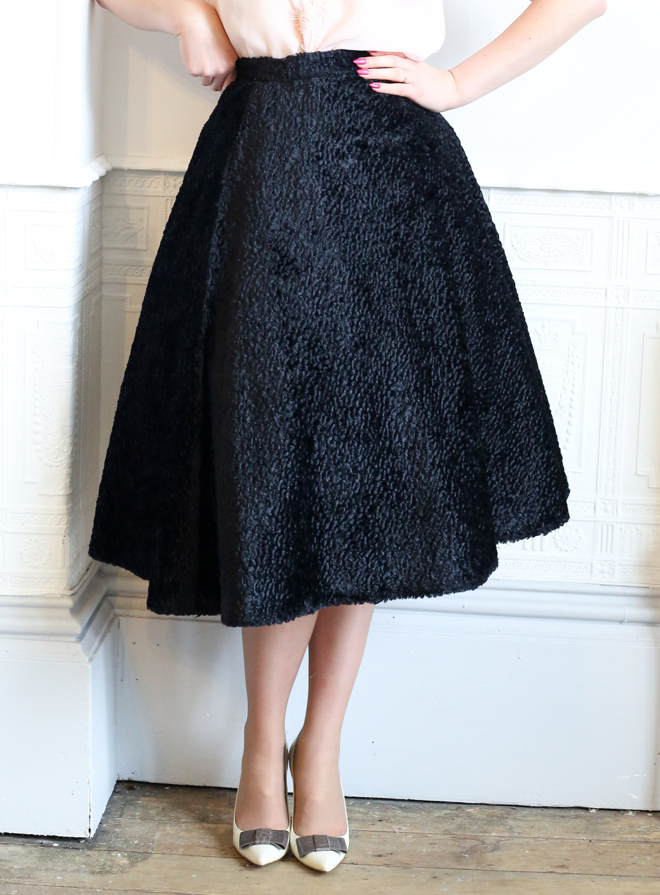 Vintage 1980s Black Velvet Swing Skirt