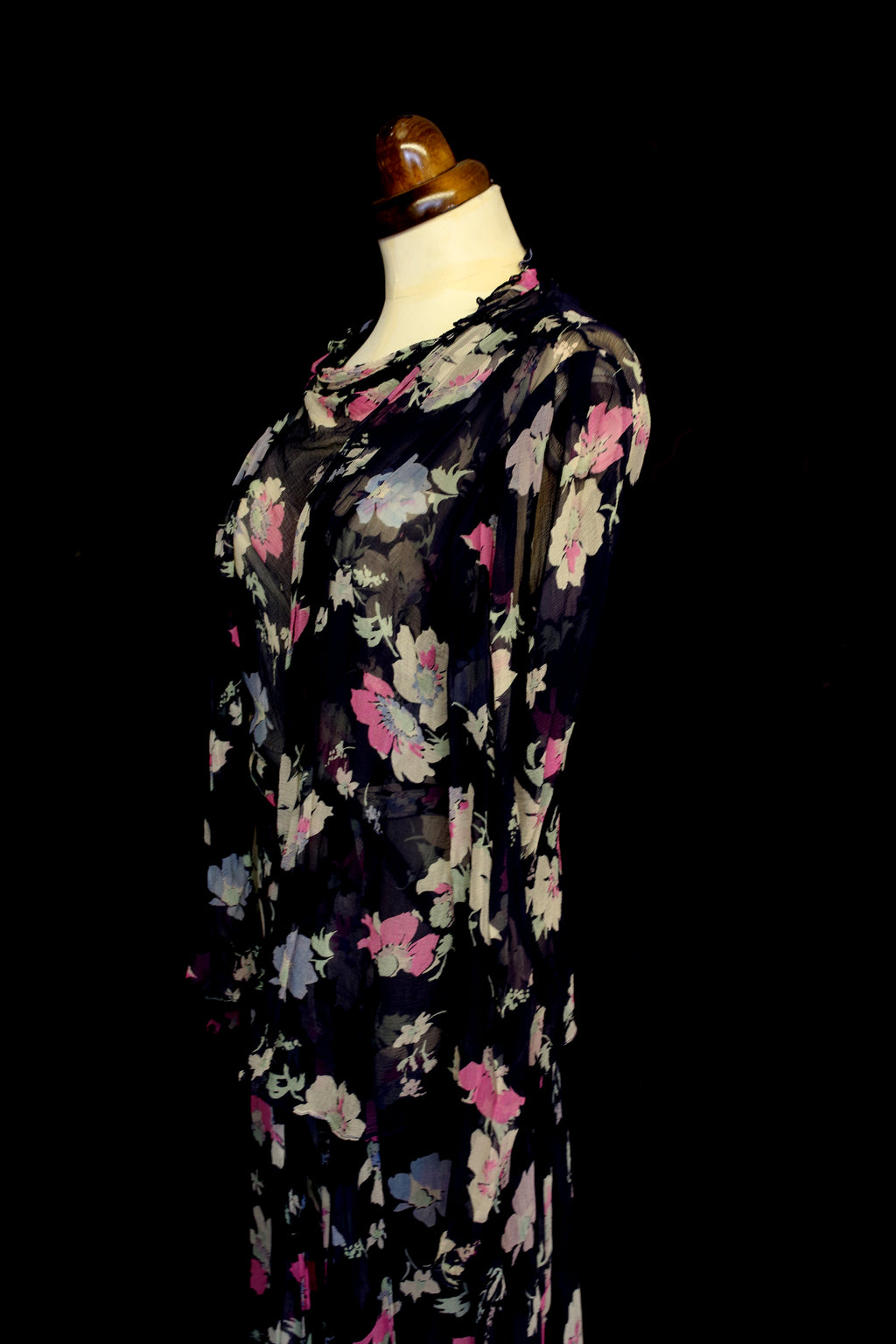 Vintage 1930s Floral Chiffon Gown