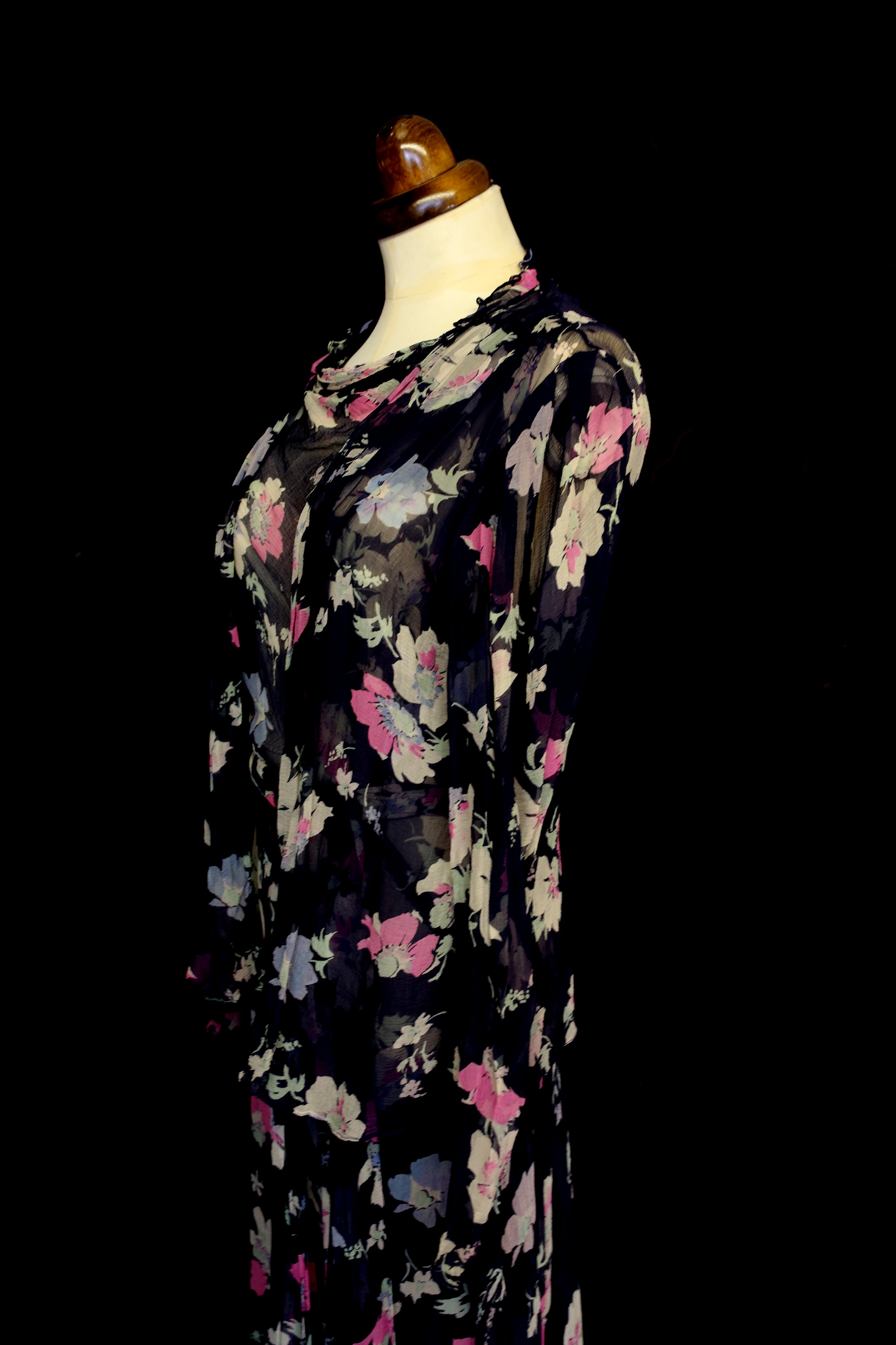 Vintage 1930s Floral Chiffon Gown