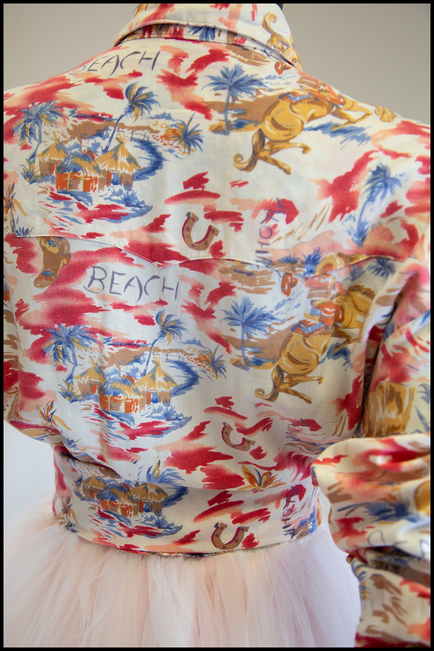 Vintage 1980s Rockmount Cowboys at the Beach Hawaiian Shirt