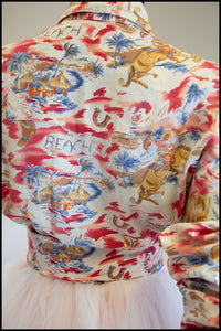 Vintage 1980s Rockmount Cowboys at the Beach Hawaiian Shirt