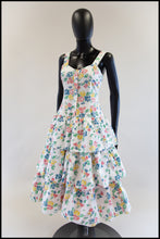 Vintage 1980s White Floral Cotton Tiered Dress