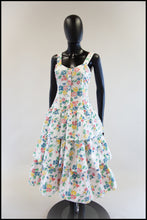 Vintage 1980s White Floral Cotton Tiered Dress