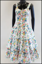 Vintage 1980s White Floral Cotton Tiered Dress