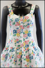 Vintage 1980s White Floral Cotton Tiered Dress