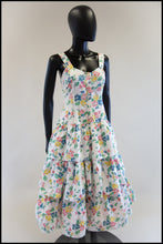Vintage 1980s White Floral Cotton Tiered Dress
