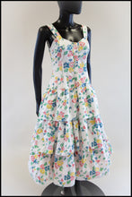 Vintage 1980s White Floral Cotton Tiered Dress