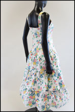 Vintage 1980s White Floral Cotton Tiered Dress