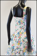 Vintage 1980s White Floral Cotton Tiered Dress
