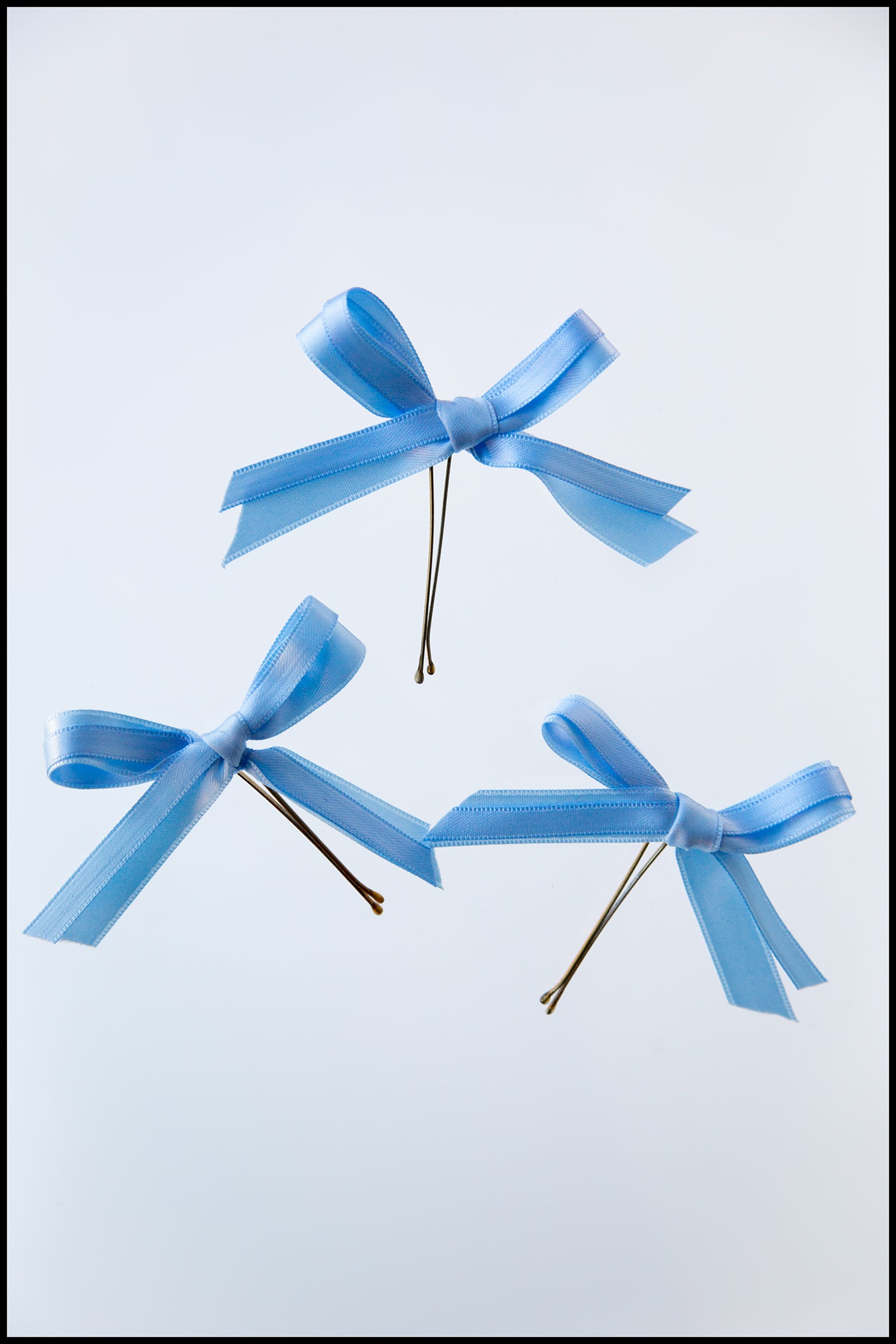 Blue satin Bow Bobby Pins - Set of 3