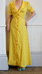 RESERVED Vintage 1970s Yellow Crepe Maxi Dress