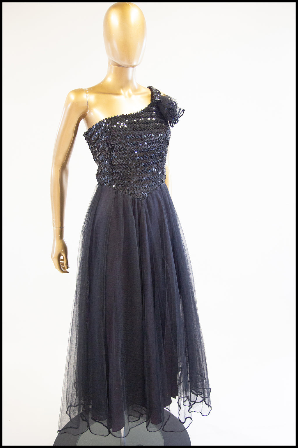 Vintage 1980s Asymmetric Black Tulle Dress