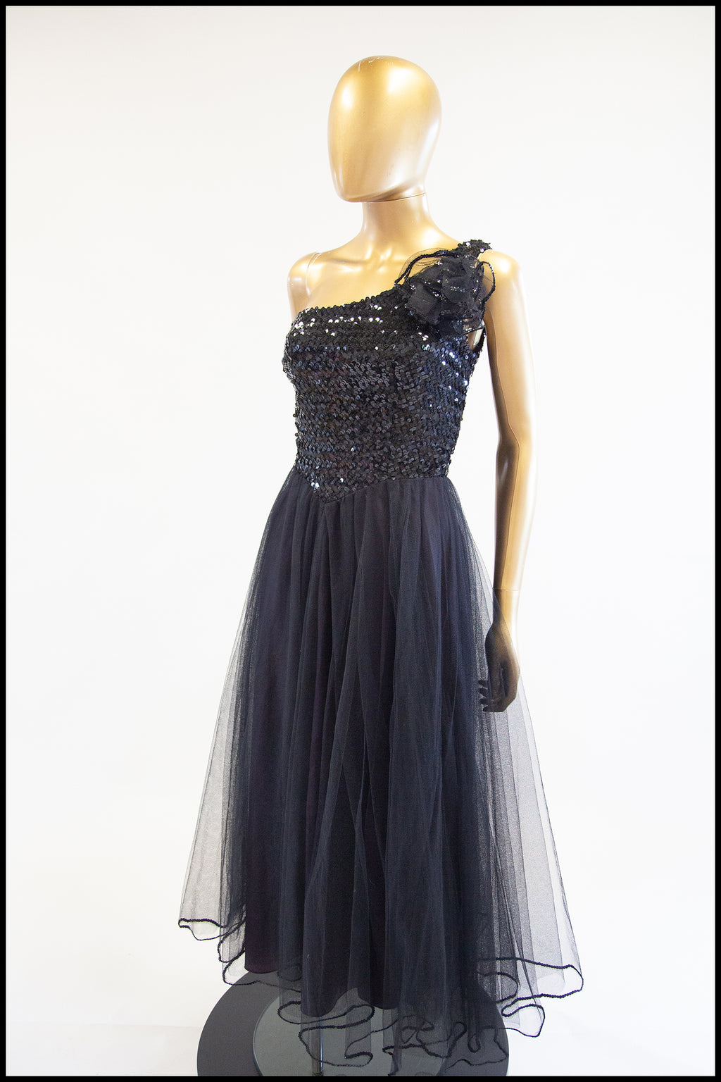 Vintage 1980s Asymmetric Black Tulle Dress