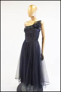 Vintage 1980s Asymmetric Black Tulle Dress