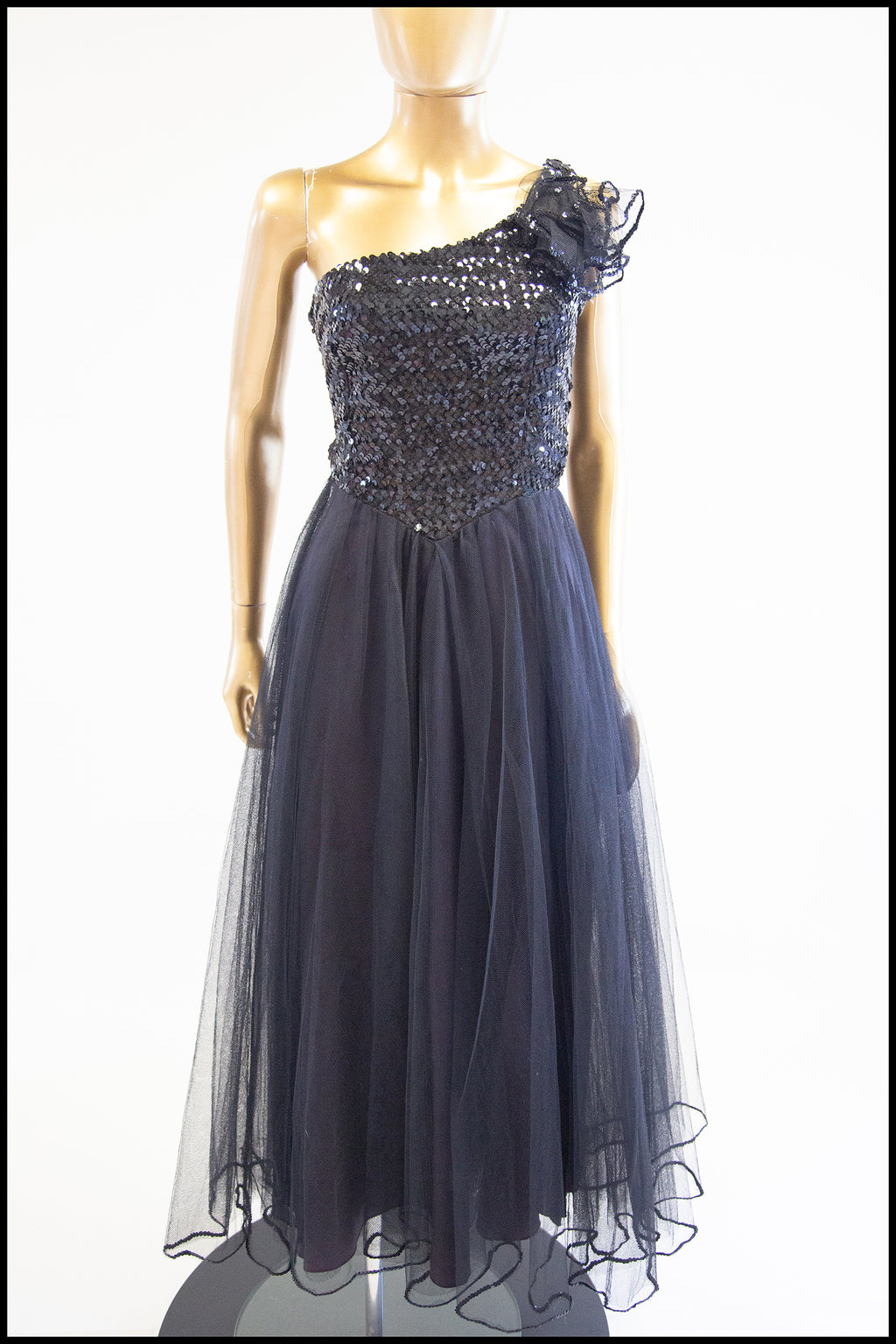 Vintage 1980s Asymmetric Black Tulle Dress